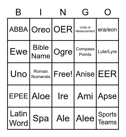 Crossword Bingo Card