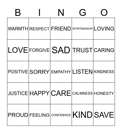 EMPATHY Bingo Card