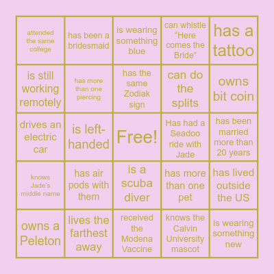 BRIDAL BINGO Card