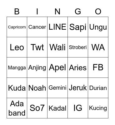 Keanu Bingo Card