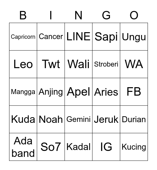 Keanu Bingo Card