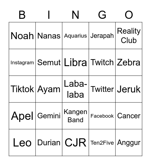 Untitled Bingo Card
