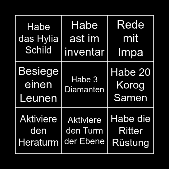 Zelda Aufgaben Bingo Card