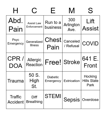 HCEMS Bingo Card