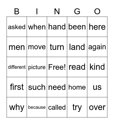 SIGHT WORDS Bingo Card