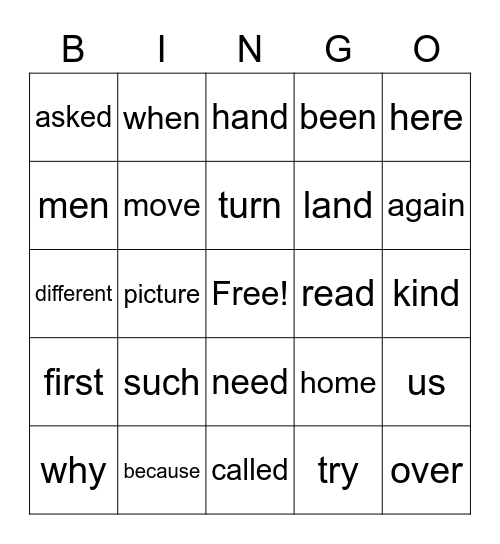 SIGHT WORDS Bingo Card