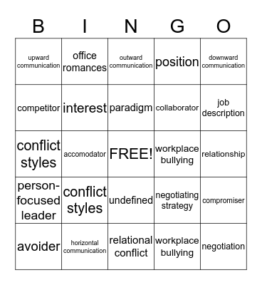 Relating to Others at Work Bingo Card