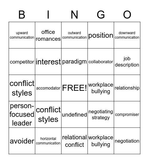Relating to Others at Work Bingo Card