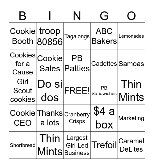 Girl Scout Cookie Bingo Card