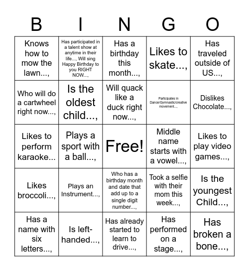 Untitled Bingo Card