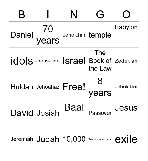 The Fall of Jerusalem Bingo Card