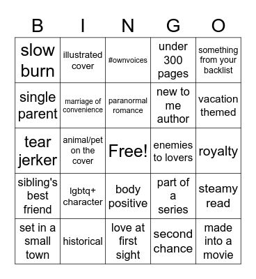 Romance Book Bingo Card