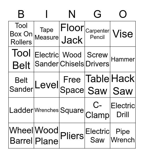 Carpenter's Bingo Card