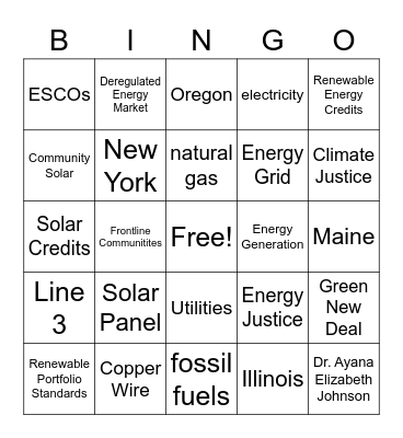 Community Solar Bingo Card