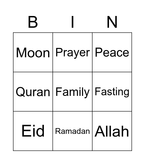 Ramadan Bingo Card