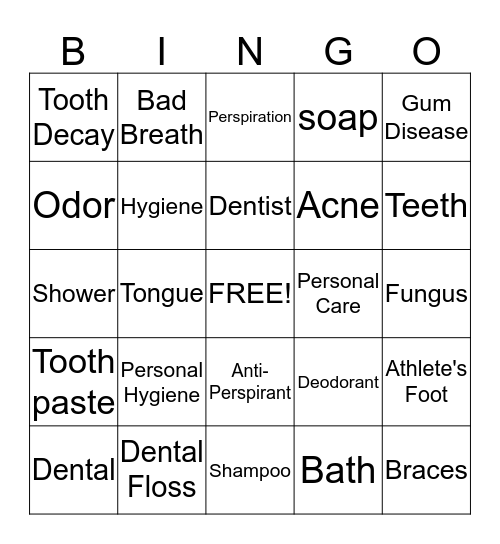 Personal care/ Personal Hygiene Bingo Card