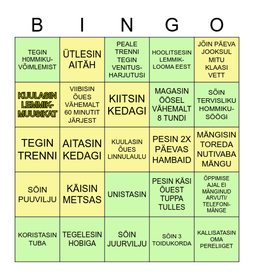 Tervisebingo Card