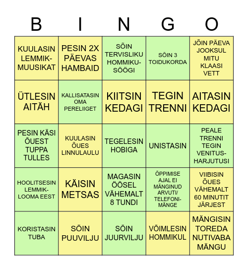 Tervisebingo Card