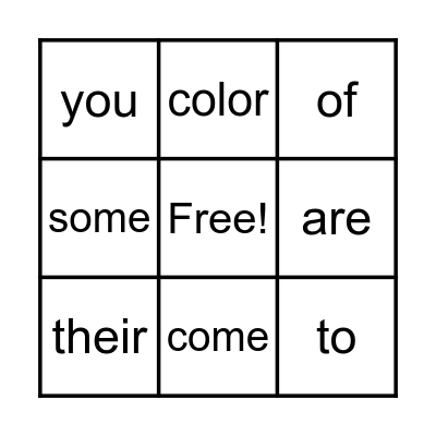 SIGHT WORD BINGO Card