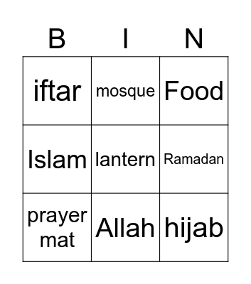 Ramadan Bingo Card