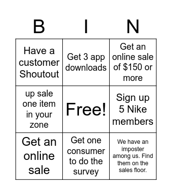 Nike Southaven 245 (Sales Floor) Bingo Card