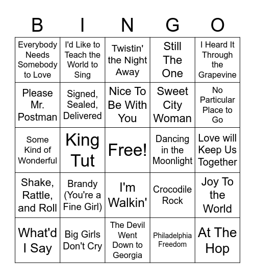 Musical Bingo Card