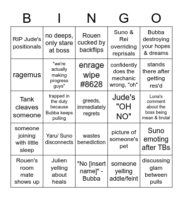 Prime Time Wipes Bingo Card