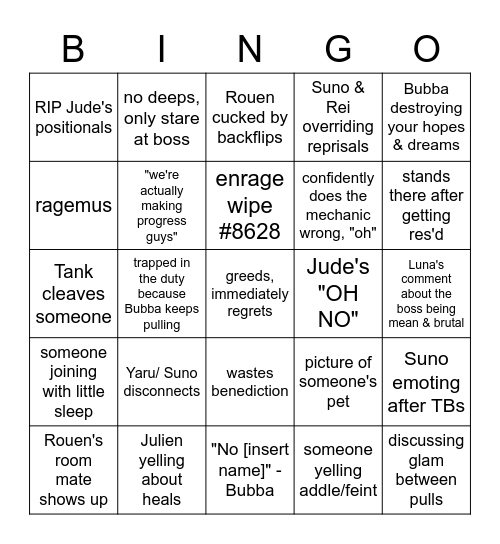 Prime Time Wipes Bingo Card