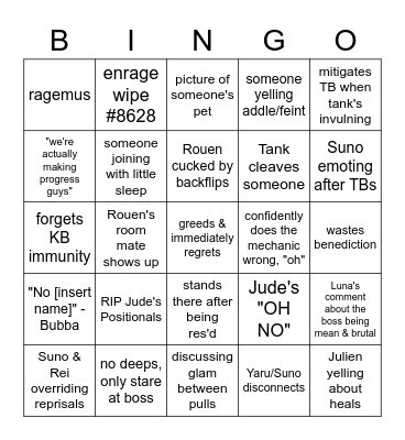 Prime Time Wipes Bingo Card