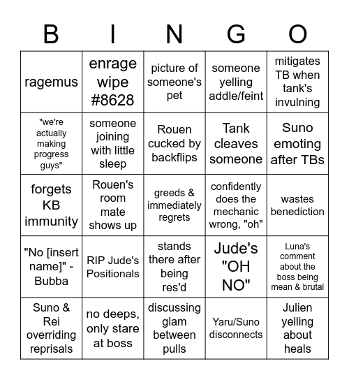Prime Time Wipes Bingo Card