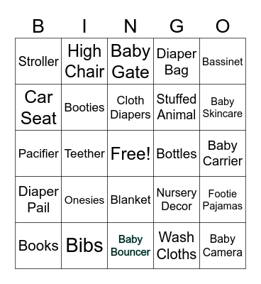 Sarah & Zane's Baby Shower Bingo Card