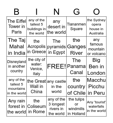 Find someone who has been to:  Bingo Card
