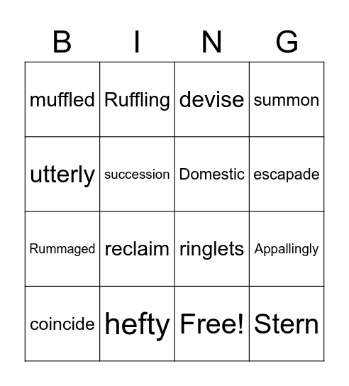 Vocab Bingo Card