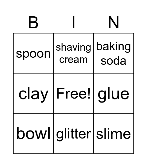 slime Bingo Card