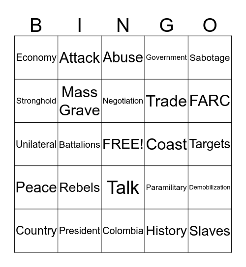 Colombia Government BINGO Card