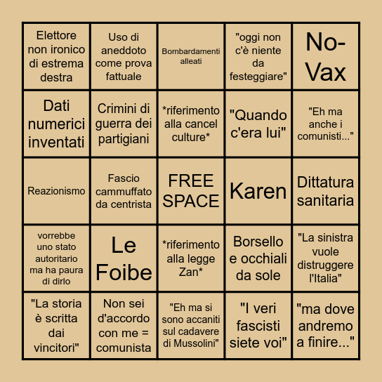 BINGO DEL 25 APRILE Bingo Card