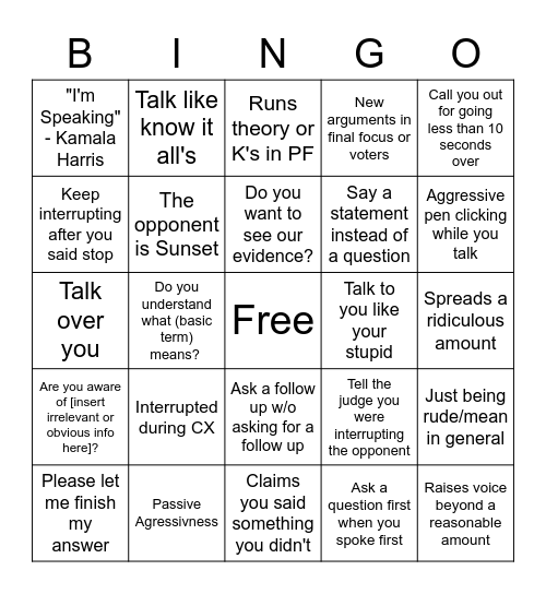 Toxic Debate Bingo! Bingo Card