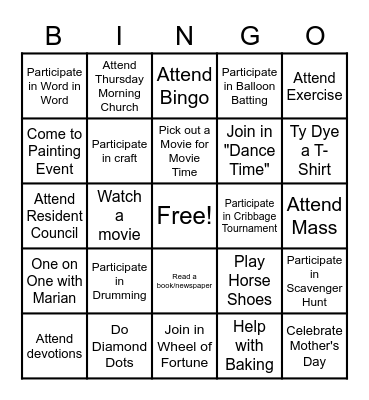 St. Joseph's MAY RESIDENT BINGO Card