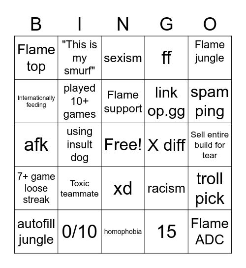 Leargue ranked bingo Card