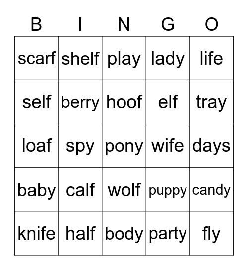 Gr. 2 Plurals Bingo Card