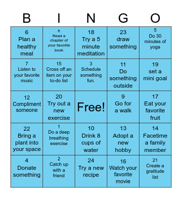 Wellness Bingo! Bingo Card