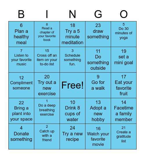 Wellness Bingo! Bingo Card