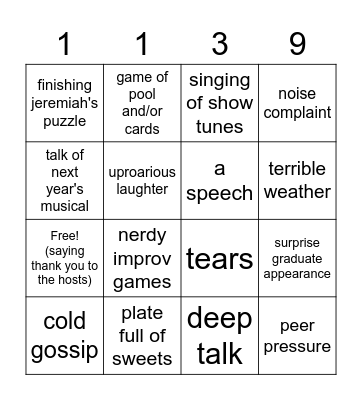 Cast Party Bing Bingo Card