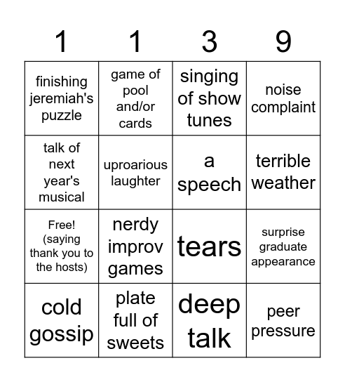 Cast Party Bing Bingo Card