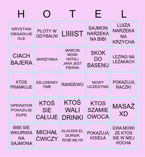 HOTEL PARADISE <3333 Bingo Card