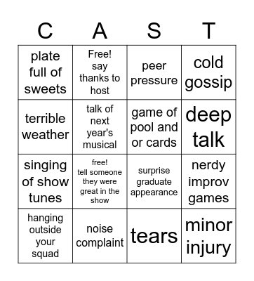 Cast Party Bingo Card