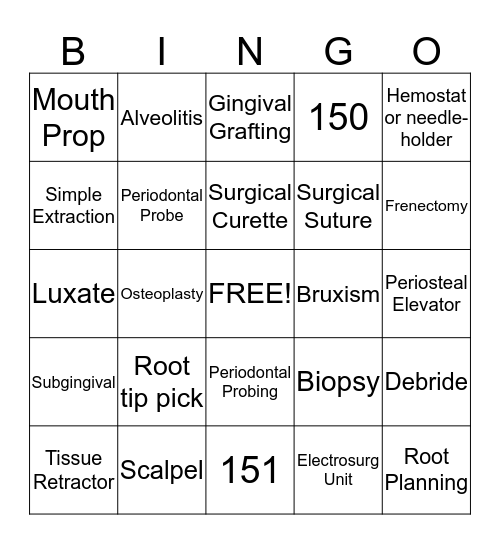 Oral Surgery & Periodontics !!  Bingo Card