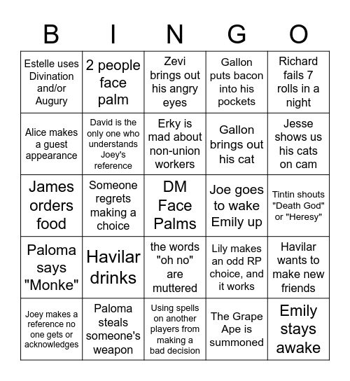 DnD but its Pain Bingo Card