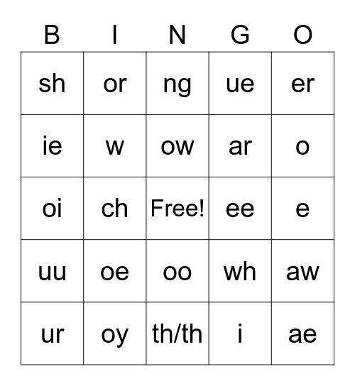 Mostly Vowel Sounds Bingo Card