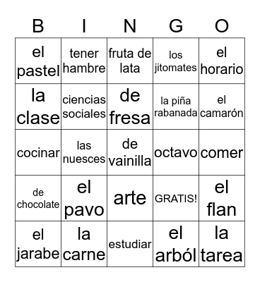 Español Bingo Card
